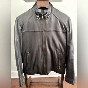 Massimo Dutti Black Leather Jacket, Men’s Medium